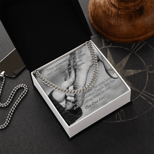 Cuban link chain with “Your Unwavering Support” card – steady father appreciation necklace