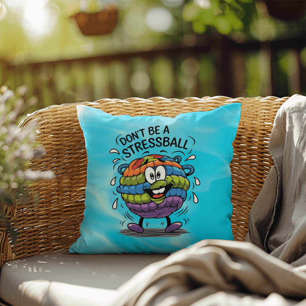 Personalized "Don’t Be A Stress Ball" indoor/outdoor pillow, mental health support cushion for anxiety relief.