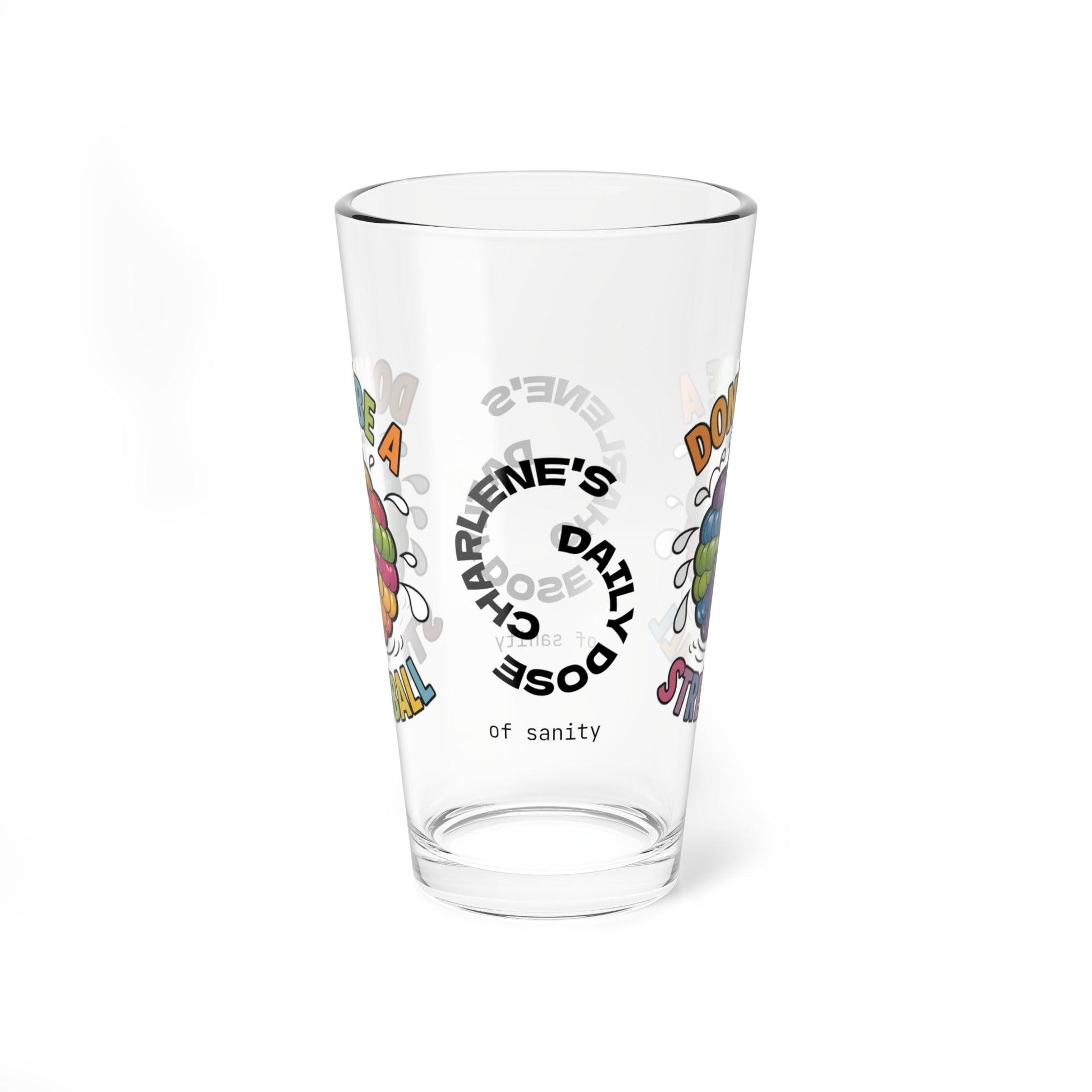 "Don’t Be A Stressball" personalized funny pint glass with a daily dose of humor and anxiety relief.