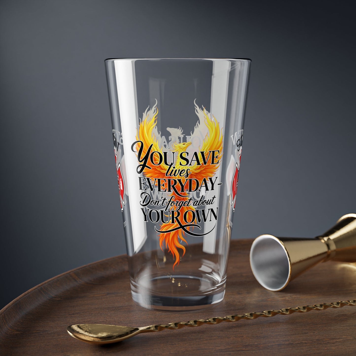 Don’t forget your own life – personalized firefighter pint glass encouraging self-care and mental health. - MySisterIsASurvivor