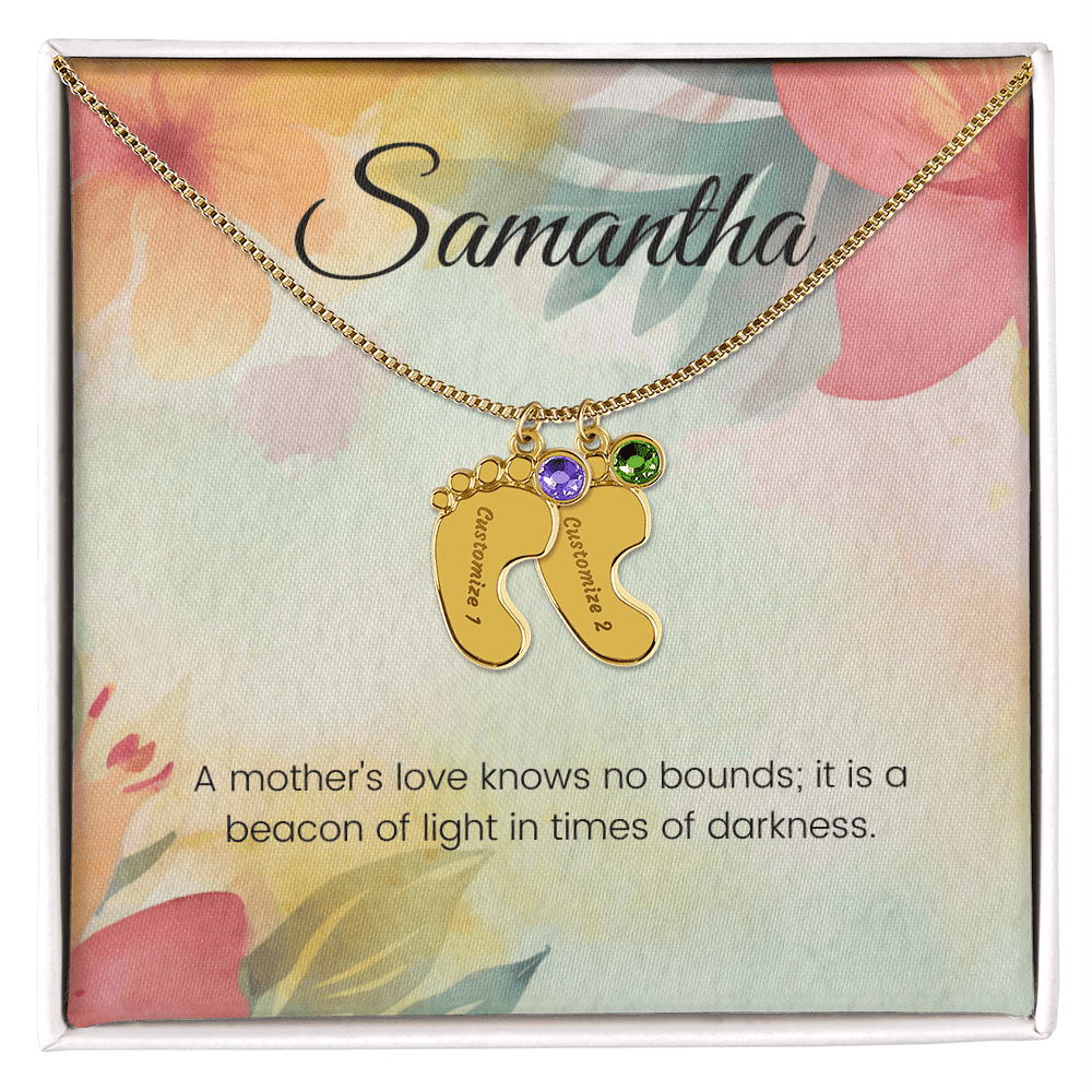 Engraved Baby Feet Necklace with Birthstone – A Mother's Love, A Beacon of Light | Perfect Gift for New Moms