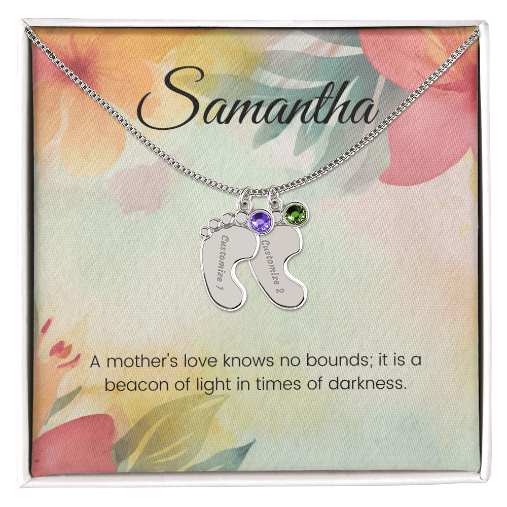 Engraved Baby Feet Necklace with Birthstone – A Mother's Love, A Beacon of Light | Perfect Gift for New Moms