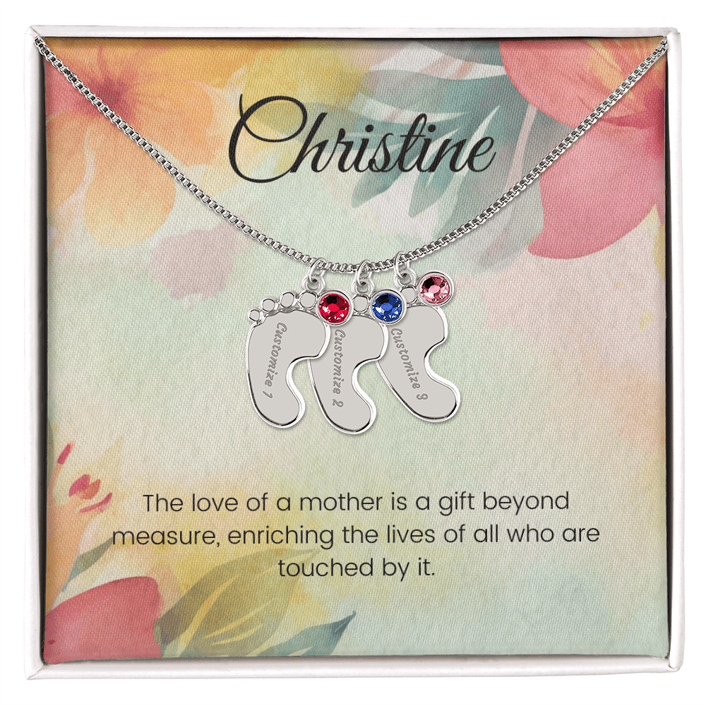 Engraved Baby Feet Necklace with Birthstone – A Mother's Love: A Gift Beyond Measure | Ideal Gift for New Moms
