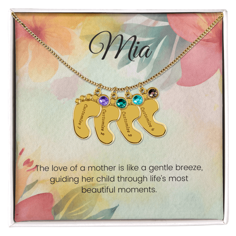 Engraved Baby Feet Necklace with Birthstone – A Mother's Love: Like a Gentle Breeze Guiding Her Child | Ideal Gift for New Moms
