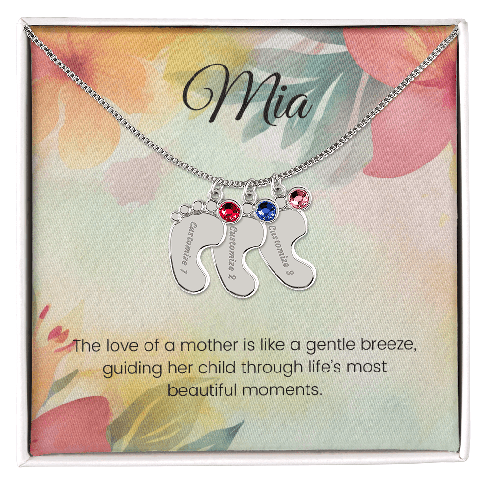 Engraved Baby Feet Necklace with Birthstone – A Mother's Love: Like a Gentle Breeze Guiding Her Child | Ideal Gift for New Moms