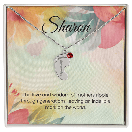 Engraved Baby Feet Necklace with Birthstone – A Mother's Love Ripples Through Generations | Ideal Gift for New Moms