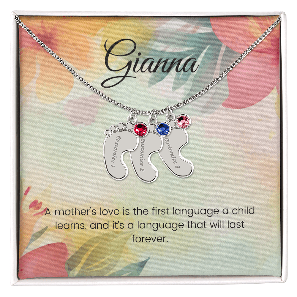 Engraved Baby Feet Necklace with Birthstone – A Mother's Love: The First Language of the Heart | Perfect Gift for New Moms