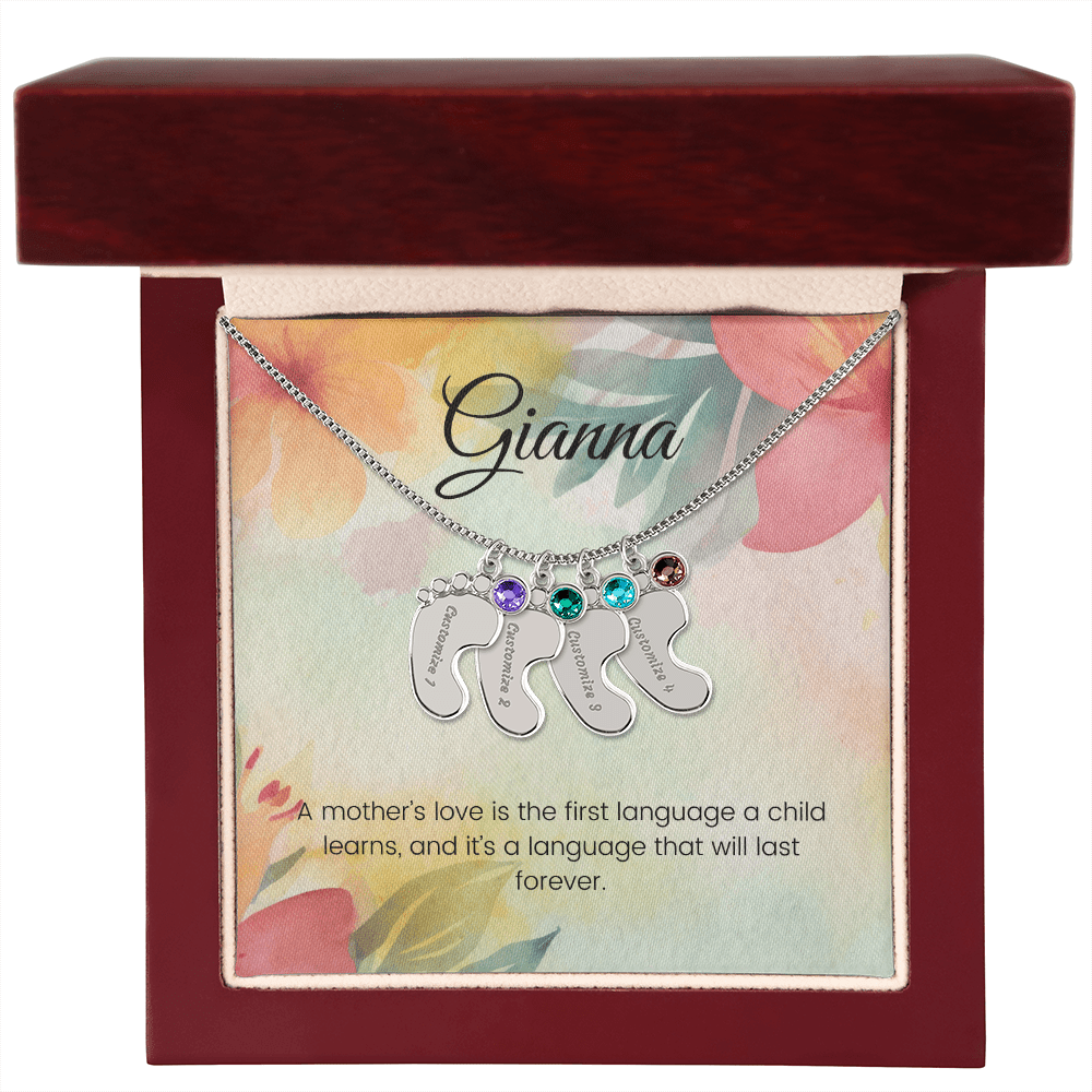 Engraved Baby Feet Necklace with Birthstone – A Mother's Love: The First Language of the Heart | Perfect Gift for New Moms
