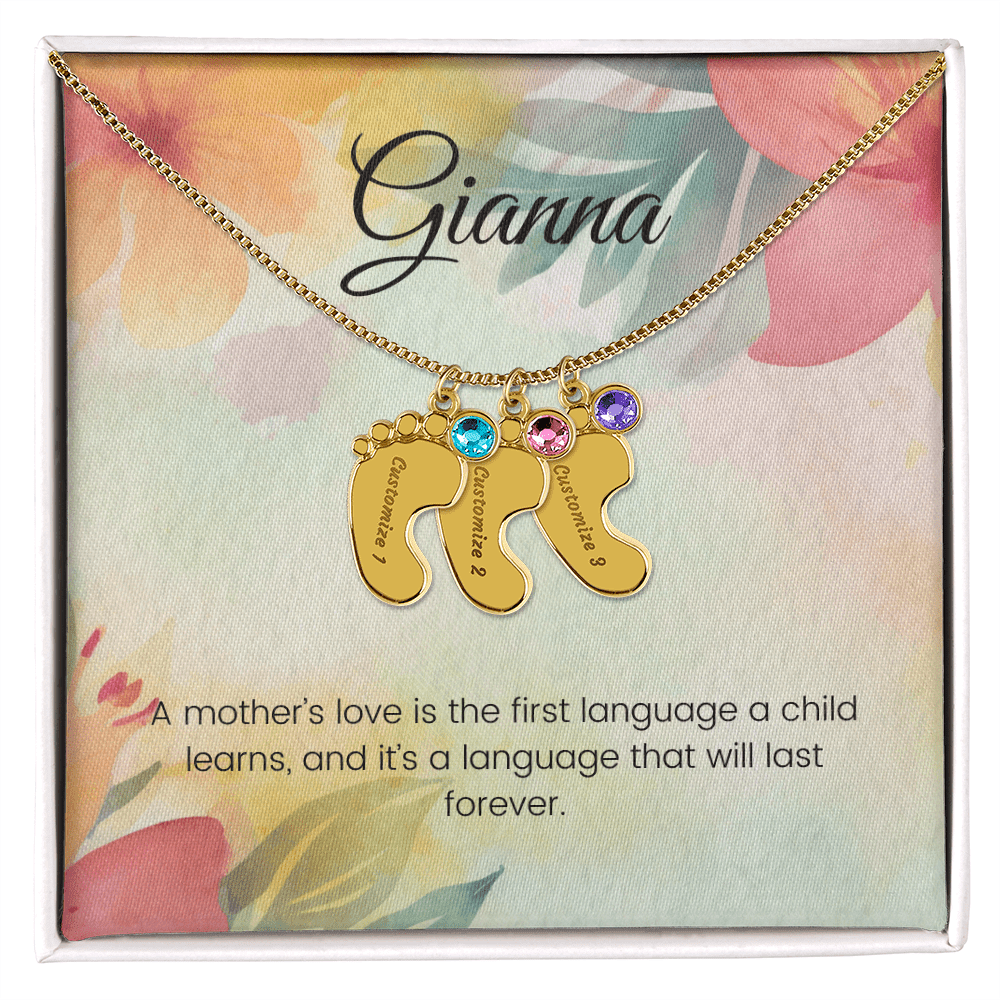 Engraved Baby Feet Necklace with Birthstone – A Mother's Love: The First Language of the Heart | Perfect Gift for New Moms