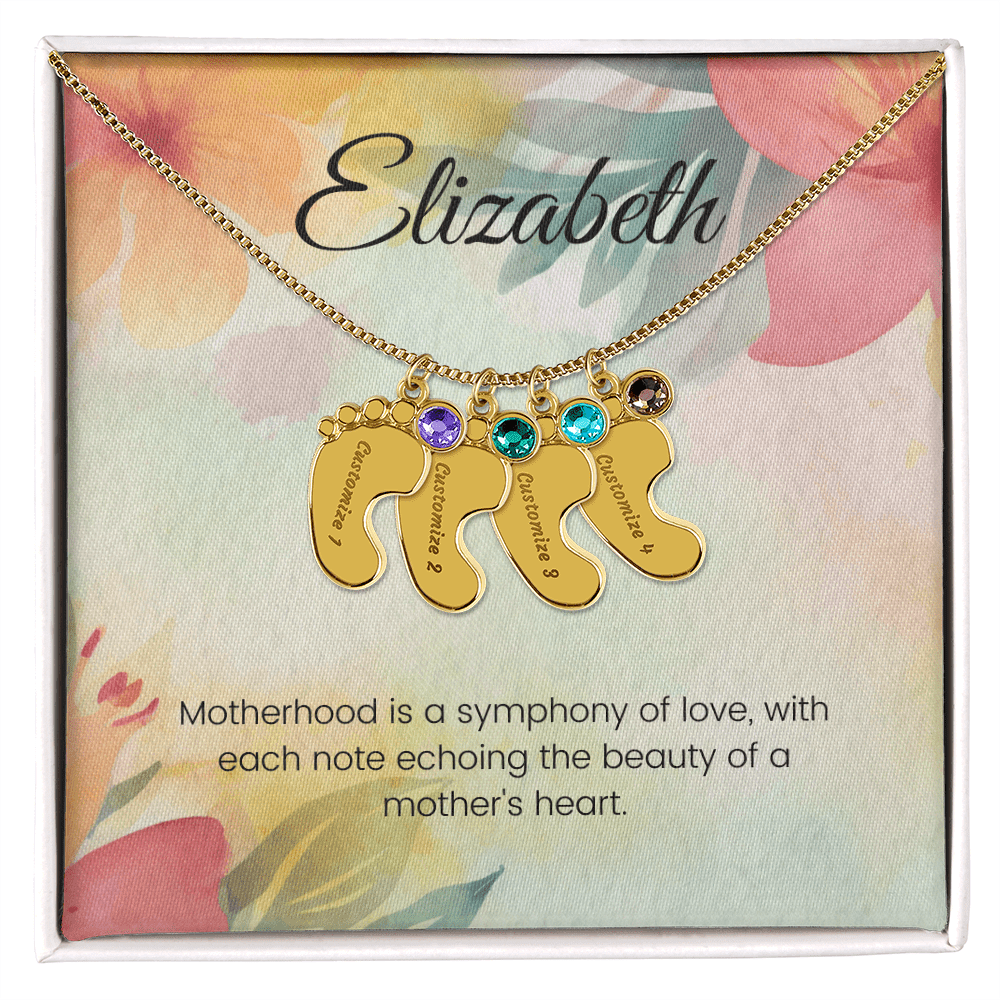 Engraved Baby Feet Necklace with Birthstone – A Symphony of Love: Beauty of a Mother's Heart | Perfect Gift for New Moms