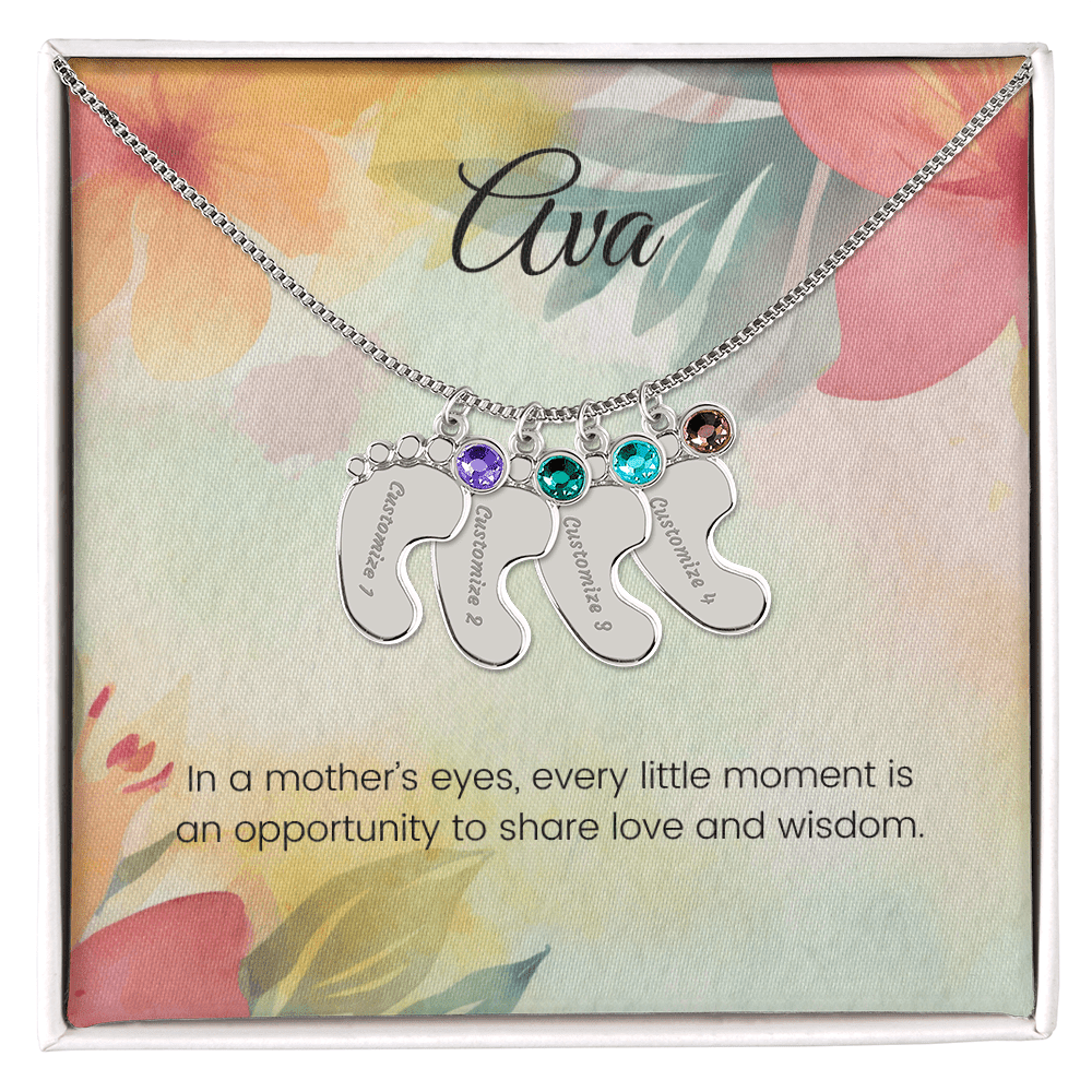 Engraved Baby Feet Necklace with Birthstone – Every Moment in a Mother's Eyes is Full of Love & Wisdom | Perfect Gift for New Moms