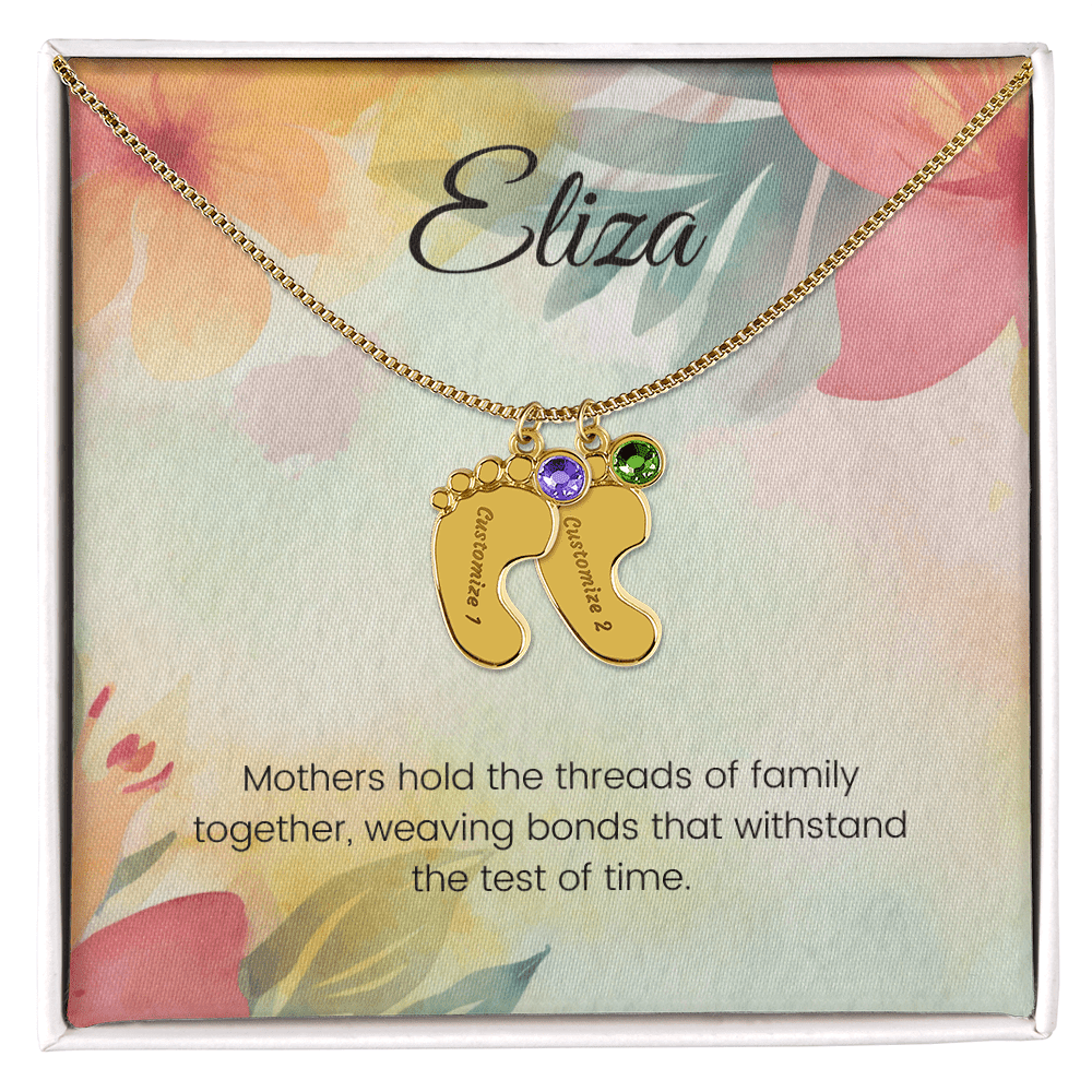 Engraved Baby Feet Necklace with Birthstone – Holding Family Together: A Mother's Love | Perfect Gift for New Moms