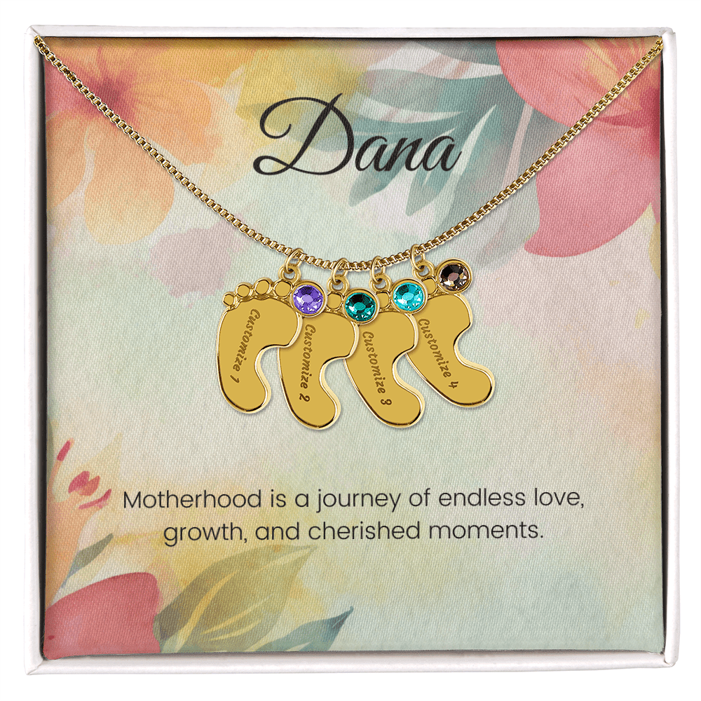 Engraved Baby Feet Necklace with Birthstone – Journey of Love & Cherished Moments | Perfect Gift for New Moms