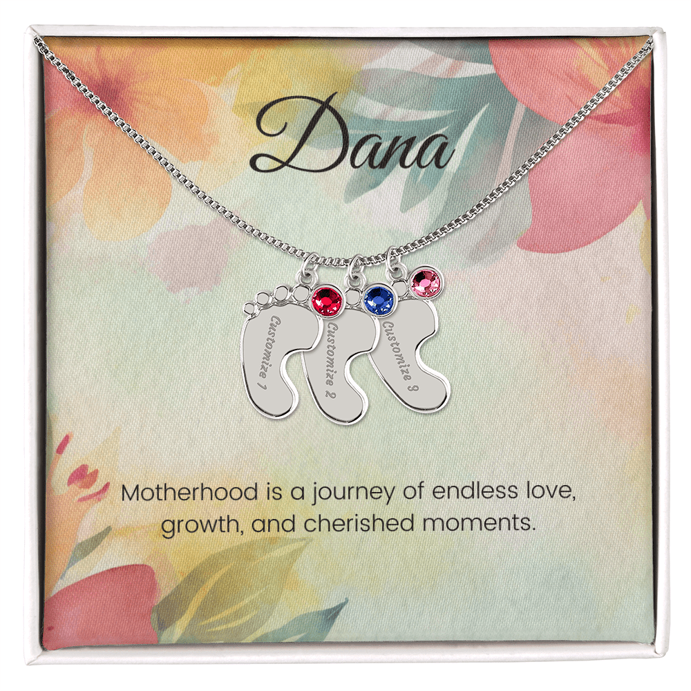 Engraved Baby Feet Necklace with Birthstone – Journey of Love & Cherished Moments | Perfect Gift for New Moms
