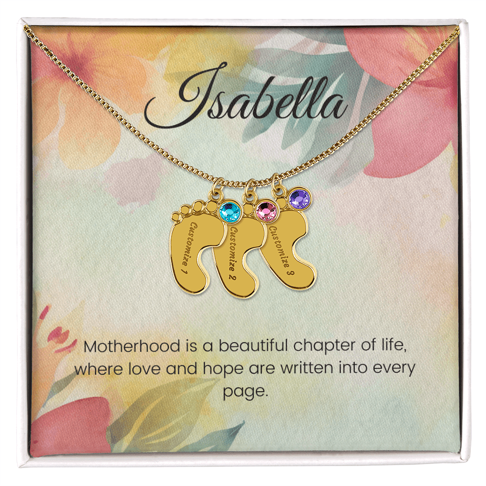 Engraved Baby Feet Necklace with Birthstone – Motherhood: A Beautiful Chapter of Love & Hope | Gift for New Moms