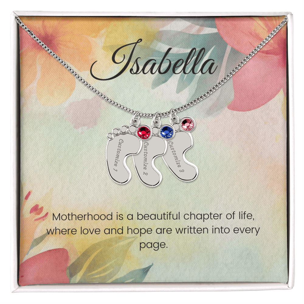 Engraved Baby Feet Necklace with Birthstone – Motherhood: A Beautiful Chapter of Love & Hope | Gift for New Moms