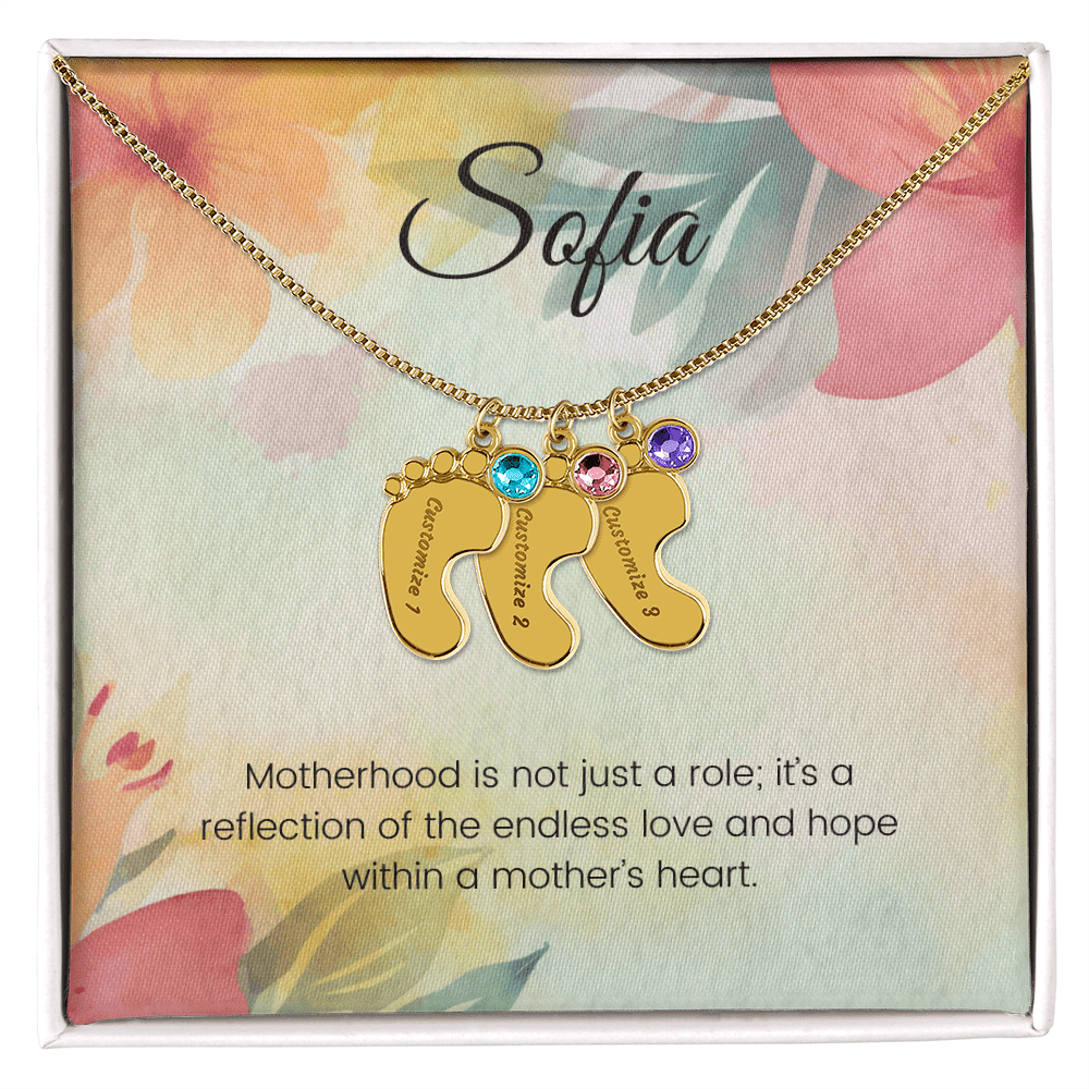 Engraved Baby Feet Necklace with Birthstone – Motherhood: Endless Love & Hope | Perfect Gift for New Moms