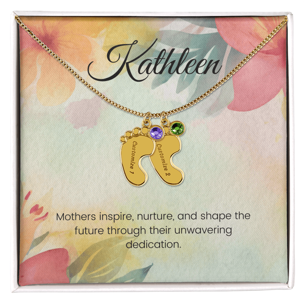 Engraved Baby Feet Necklace with Birthstone – Mothers Who Inspire, Nurture & Shape Futures | Gift for New Moms & Moms-to-Be