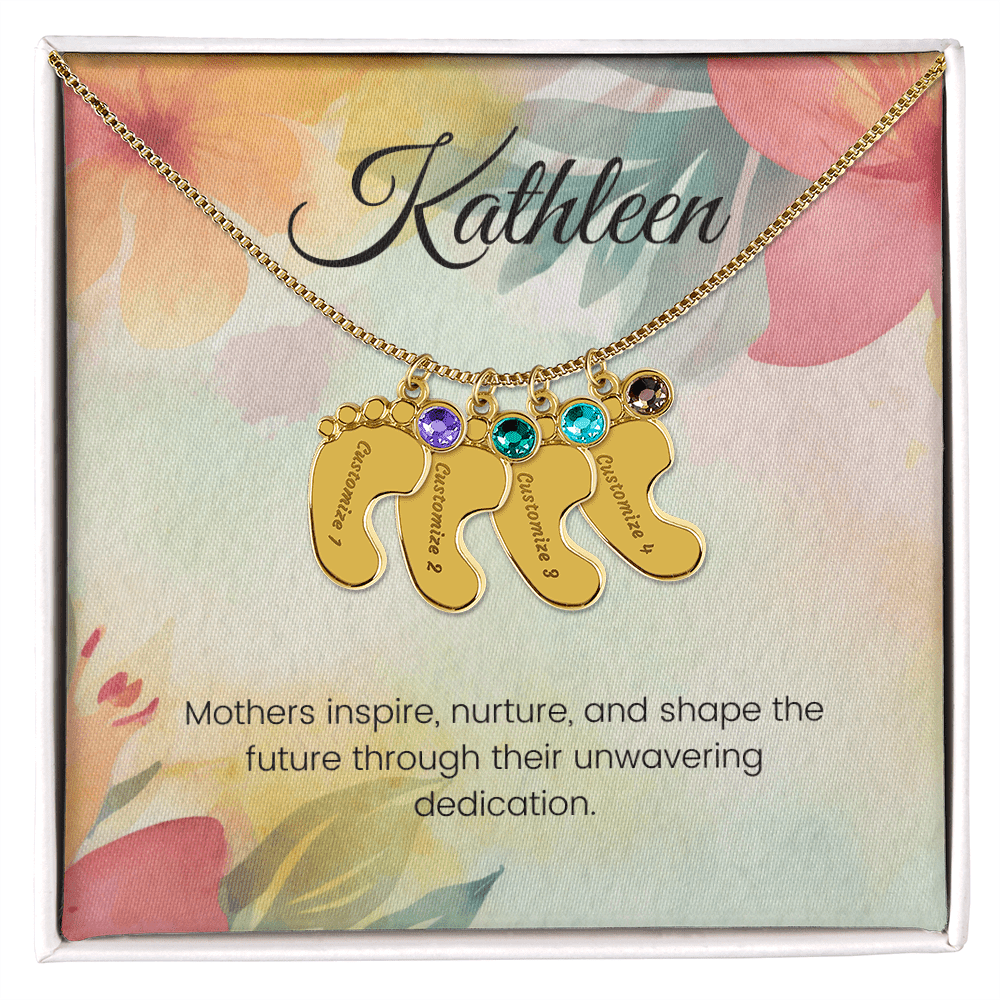 Engraved Baby Feet Necklace with Birthstone – Mothers Who Inspire, Nurture & Shape Futures | Gift for New Moms & Moms-to-Be