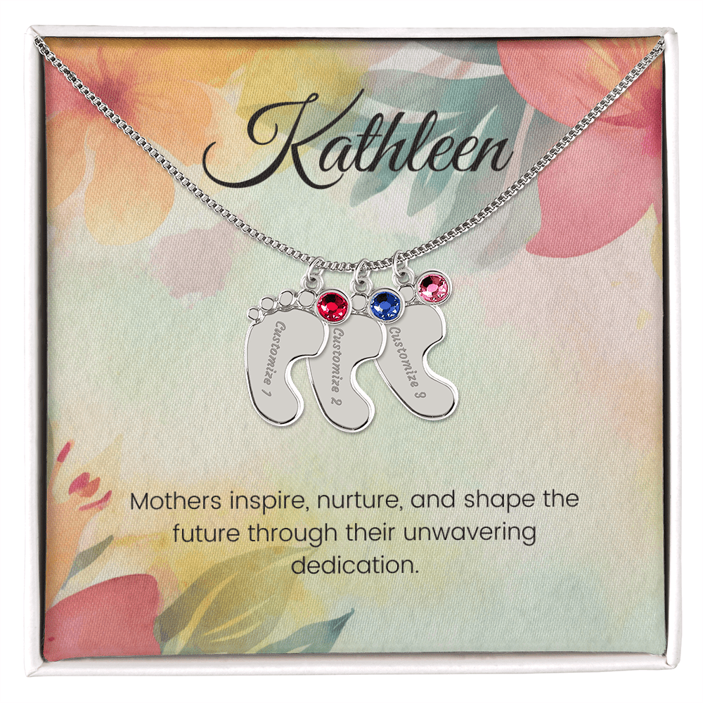 Engraved Baby Feet Necklace with Birthstone – Mothers Who Inspire, Nurture & Shape Futures | Gift for New Moms & Moms-to-Be