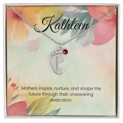 Engraved Baby Feet Necklace with Birthstone – Mothers Who Inspire, Nurture & Shape Futures | Gift for New Moms & Moms-to-Be