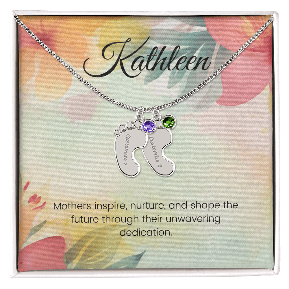 Engraved Baby Feet Necklace with Birthstone – Mothers Who Inspire, Nurture & Shape Futures | Gift for New Moms & Moms-to-Be
