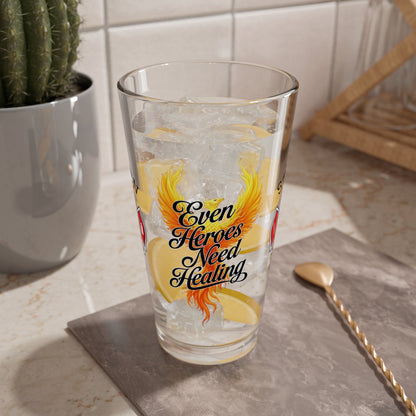 Even heroes need healing – firefighter support pint glass promoting mental health recovery and care. - MySisterIsASurvivor