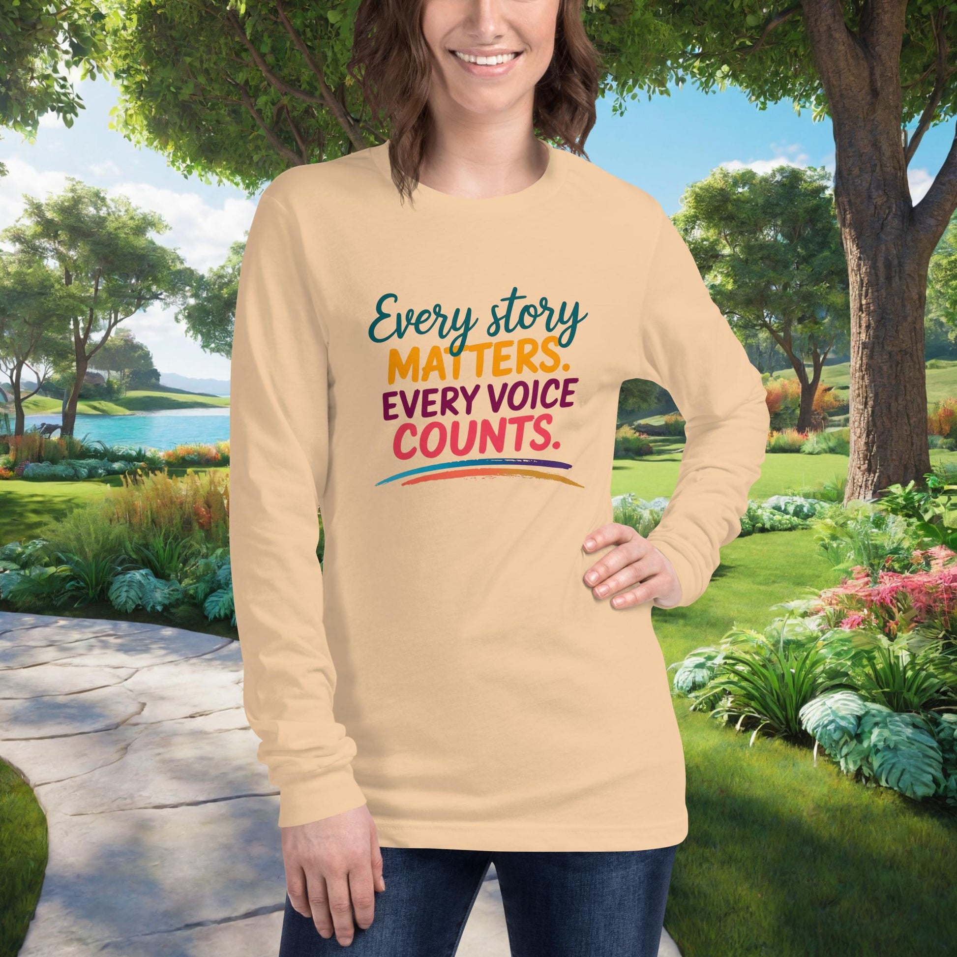 Every Story Matters. Every Voice Counts Unisex Long Sleeve T-Shirt, Personalized Support Shirt for Survivor Advocacy & Empowerment - MySisterIsASurvivor