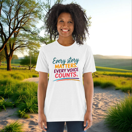 Every Story Matters, Every Voice Counts unisex tri-blend t-shirt, personalized support shirt for domestic violence survivors