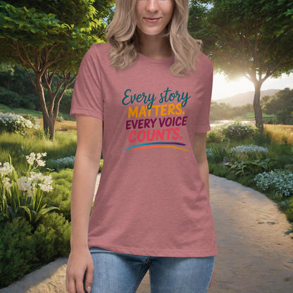 Every Story Matters. Every Voice Counts Women's Relaxed T-Shirt, Personalized Survivor Awareness & Advocacy Shirt - MySisterIsASurvivor
