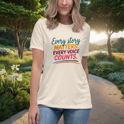 Every Story Matters. Every Voice Counts Women's Relaxed T-Shirt, Personalized Survivor Awareness & Advocacy Shirt - MySisterIsASurvivor