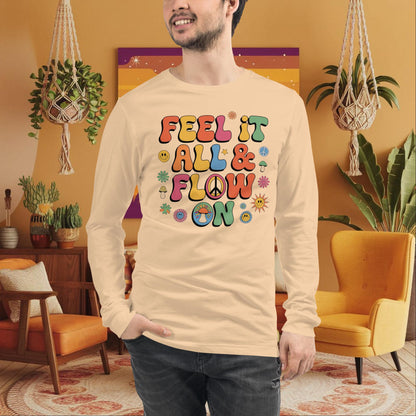 Feel It All & Flow On Long Sleeve Tee - Retro Mental Health Shirt for Emotional Strength - MySisterIsASurvivor