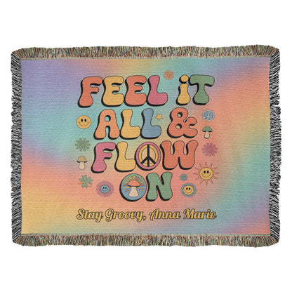 Feel It All & Flow On Personalized Blanket - Retro Mental Health Support Throw for Home - MySisterIsASurvivor
