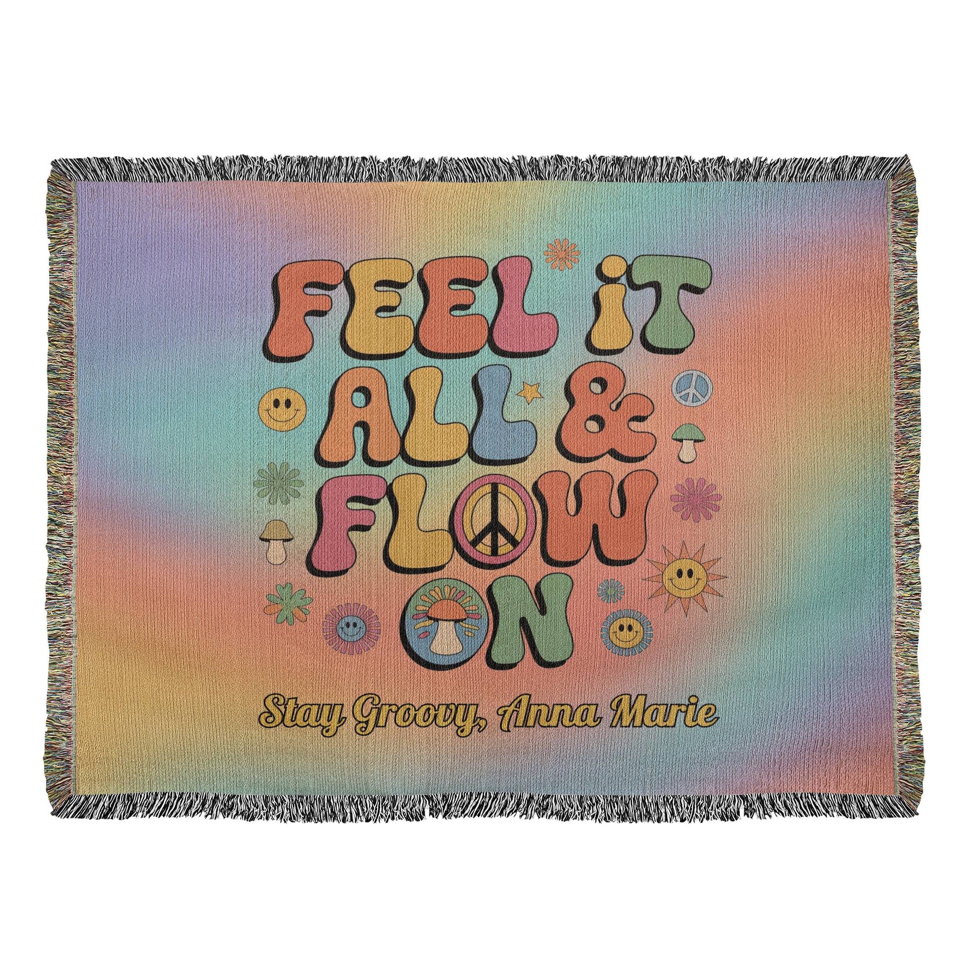 Feel It All & Flow On Personalized Blanket - Retro Mental Health Support Throw for Home - MySisterIsASurvivor