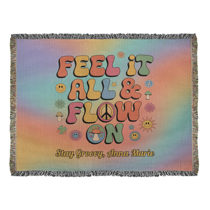 Feel It All & Flow On Personalized Blanket - Retro Mental Health Support Throw for Home - MySisterIsASurvivor