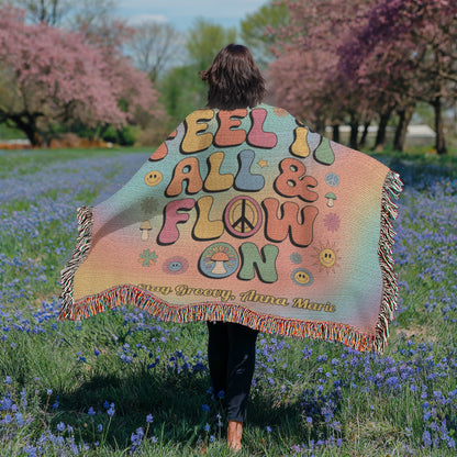 Feel It All & Flow On Personalized Blanket - Retro Mental Health Support Throw for Home - MySisterIsASurvivor