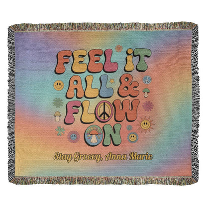 Feel It All & Flow On Personalized Blanket - Retro Mental Health Support Throw for Home - MySisterIsASurvivor