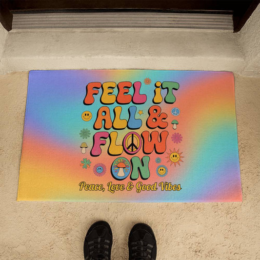 Feel It All & Flow On Personalized Welcome Mat - Retro Mental Health Entry Rug 21"x34" - MySisterIsASurvivor