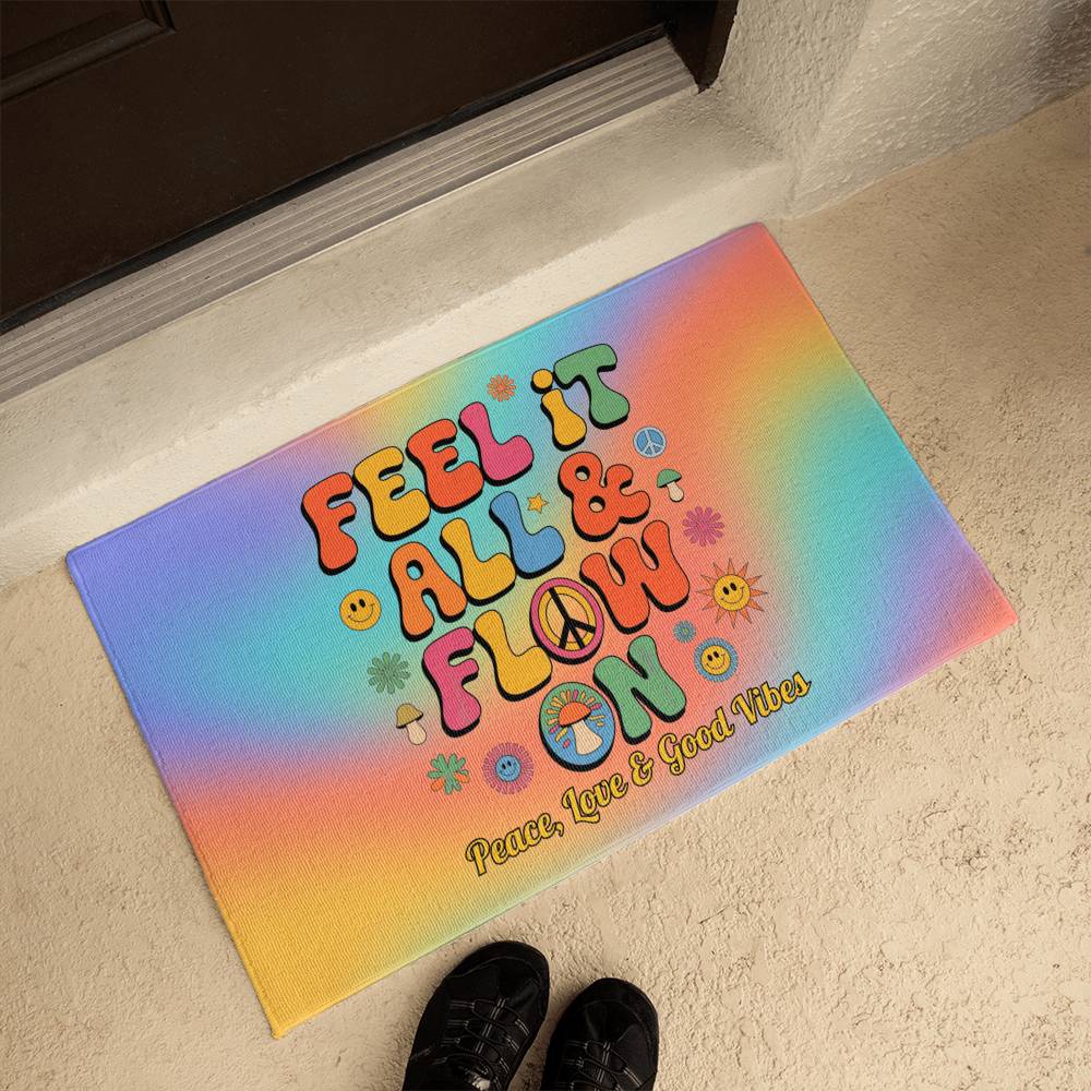 Feel It All & Flow On Personalized Welcome Mat - Retro Mental Health Entry Rug 21"x34" - MySisterIsASurvivor