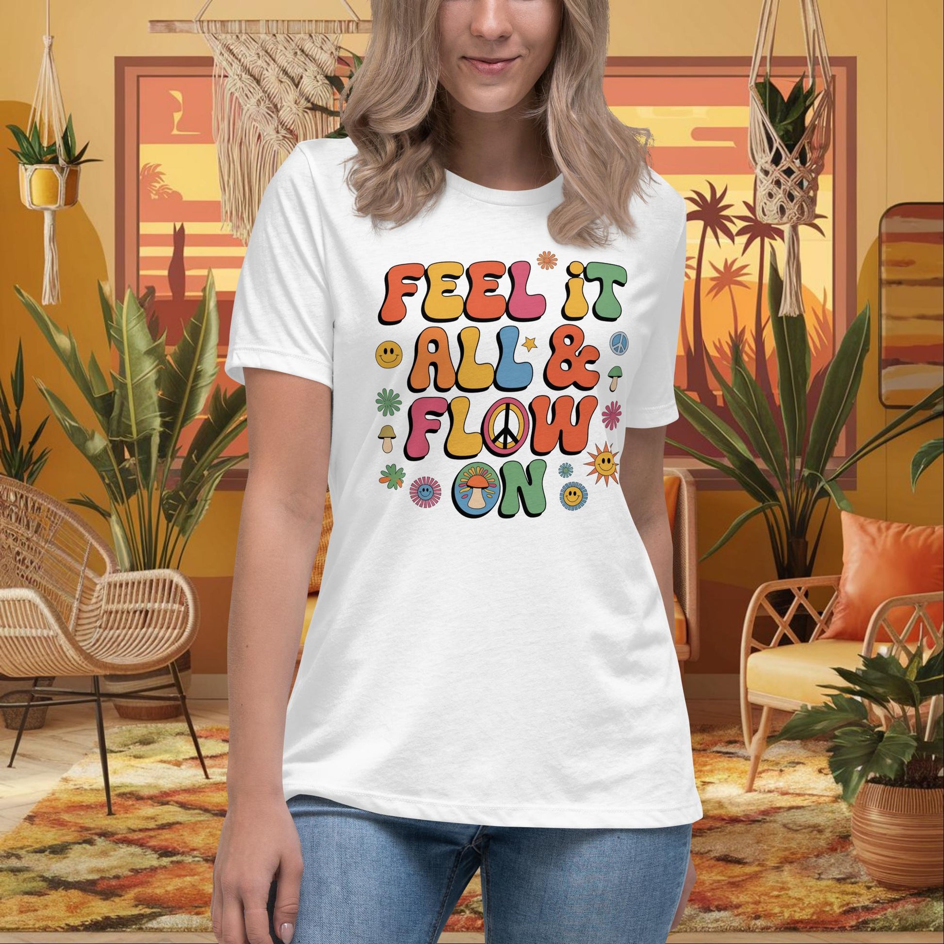 Feel It All & Flow On Women's Relaxed T-Shirt - Personalized Emotional Support Tee - MySisterIsASurvivor