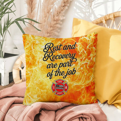Custom pillow designed to remind first responders that rest and recovery are essential parts of their job, fostering mental health awareness.