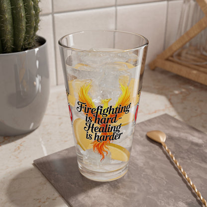 Firefighting is hard, healing is harder – pint glass supporting resilience and mental health recovery. - MySisterIsASurvivor