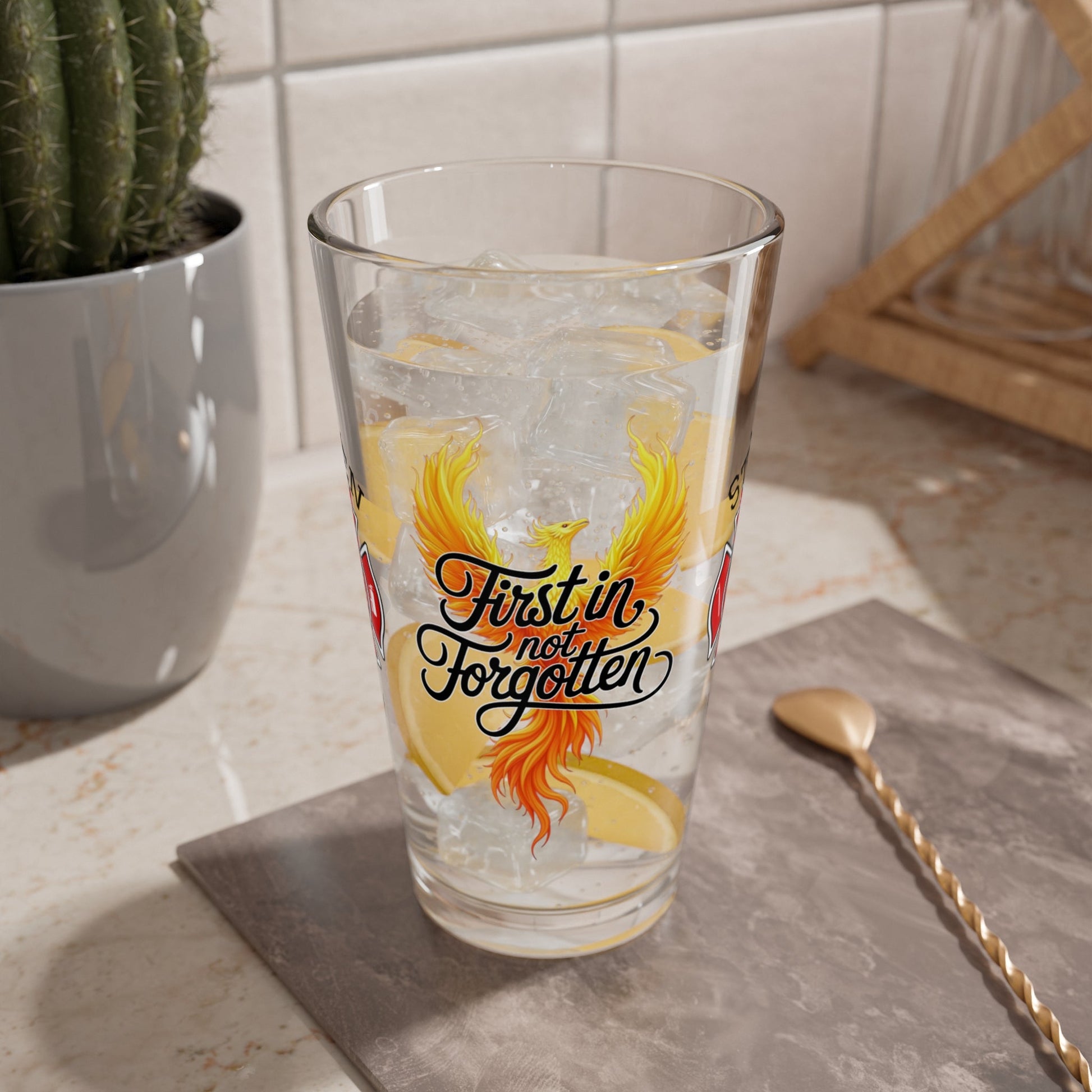 First in, not forgotten – firefighter pint glass honoring emotional strength and mental wellness. - MySisterIsASurvivor