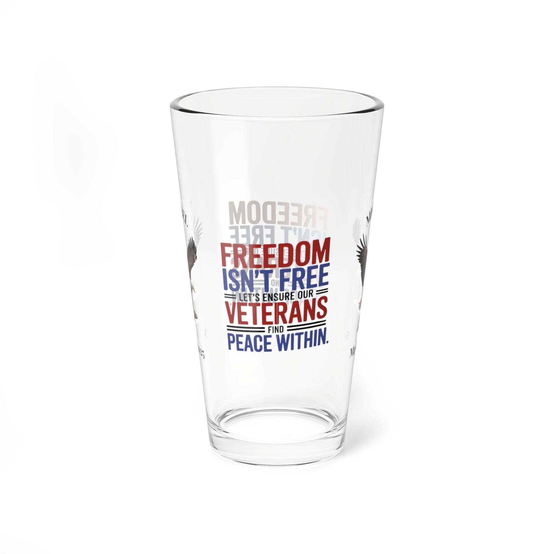 Freedom Isn't Free pint glass with patriotic design - Memorial Day gift for veterans and military remembrance
