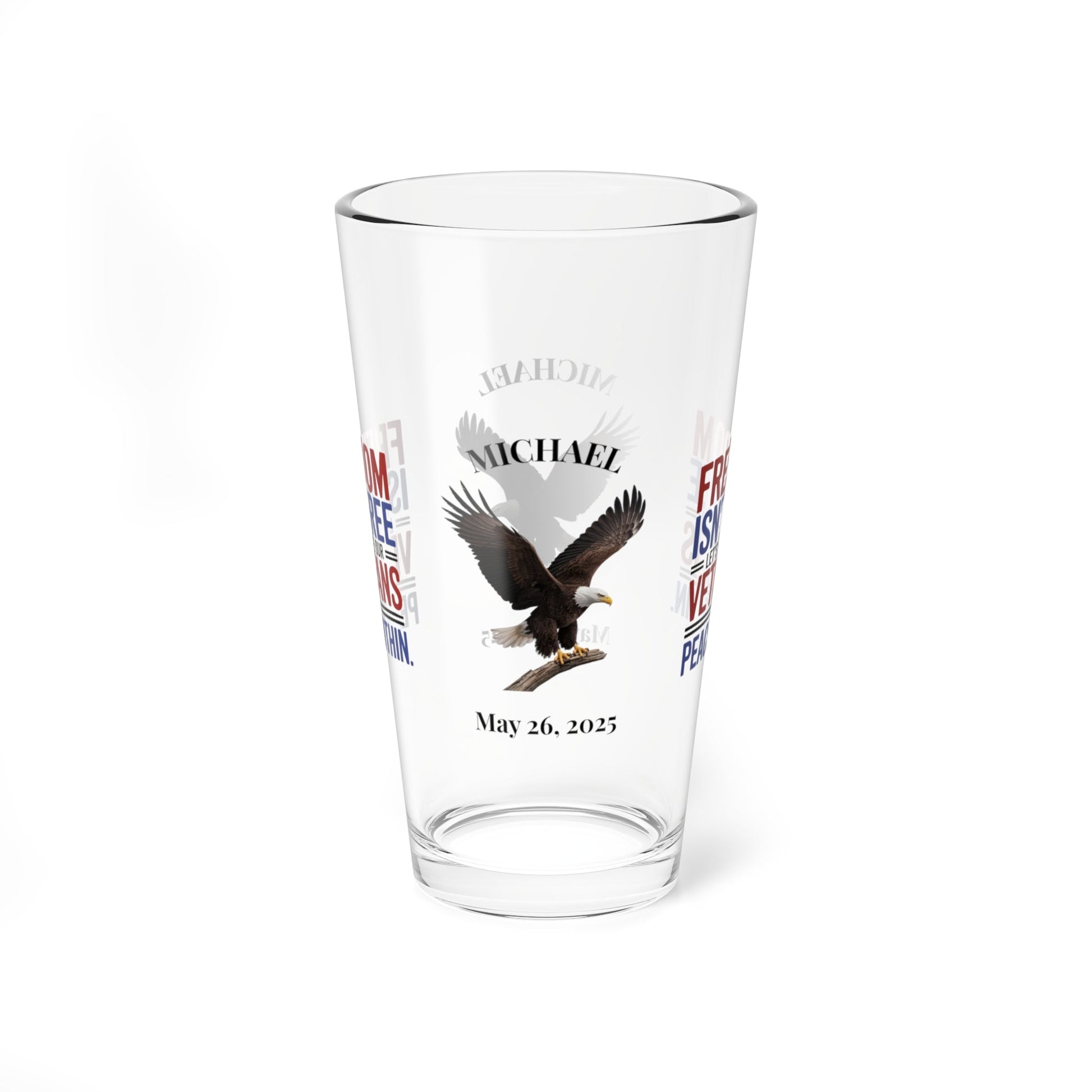Freedom Isn't Free pint glass with patriotic design - Memorial Day gift for veterans and military remembrance