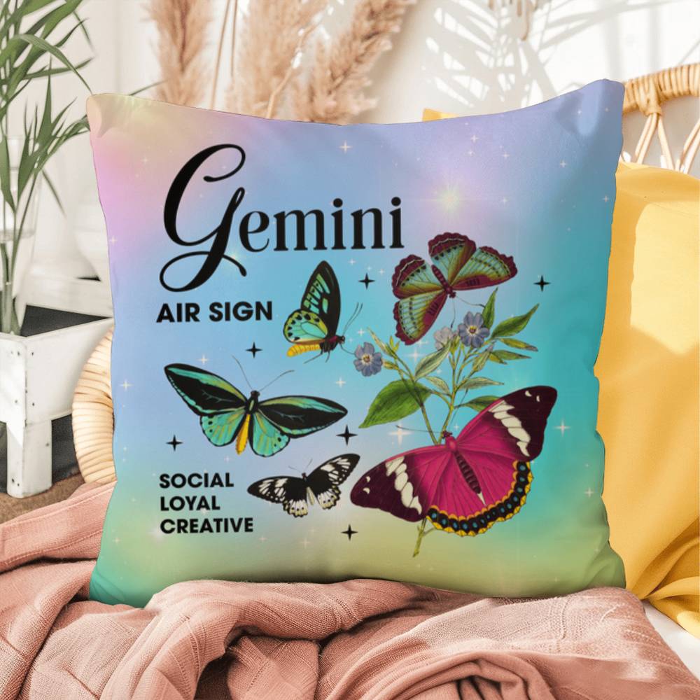 Gemini Butterfly Indoor/Outdoor Pillow - Celestial Zodiac Decor for Indoor & Outdoor Spaces