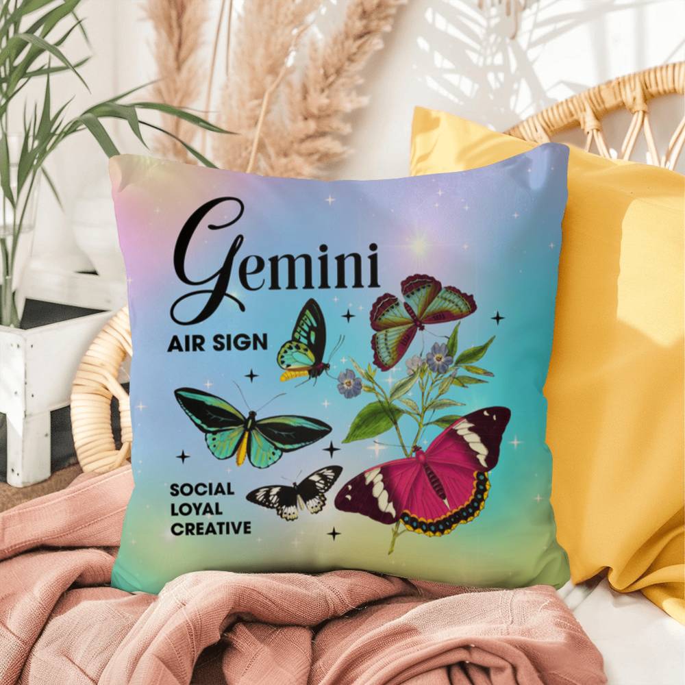 Gemini Butterfly Indoor/Outdoor Pillow - Celestial Zodiac Decor for Indoor & Outdoor Spaces
