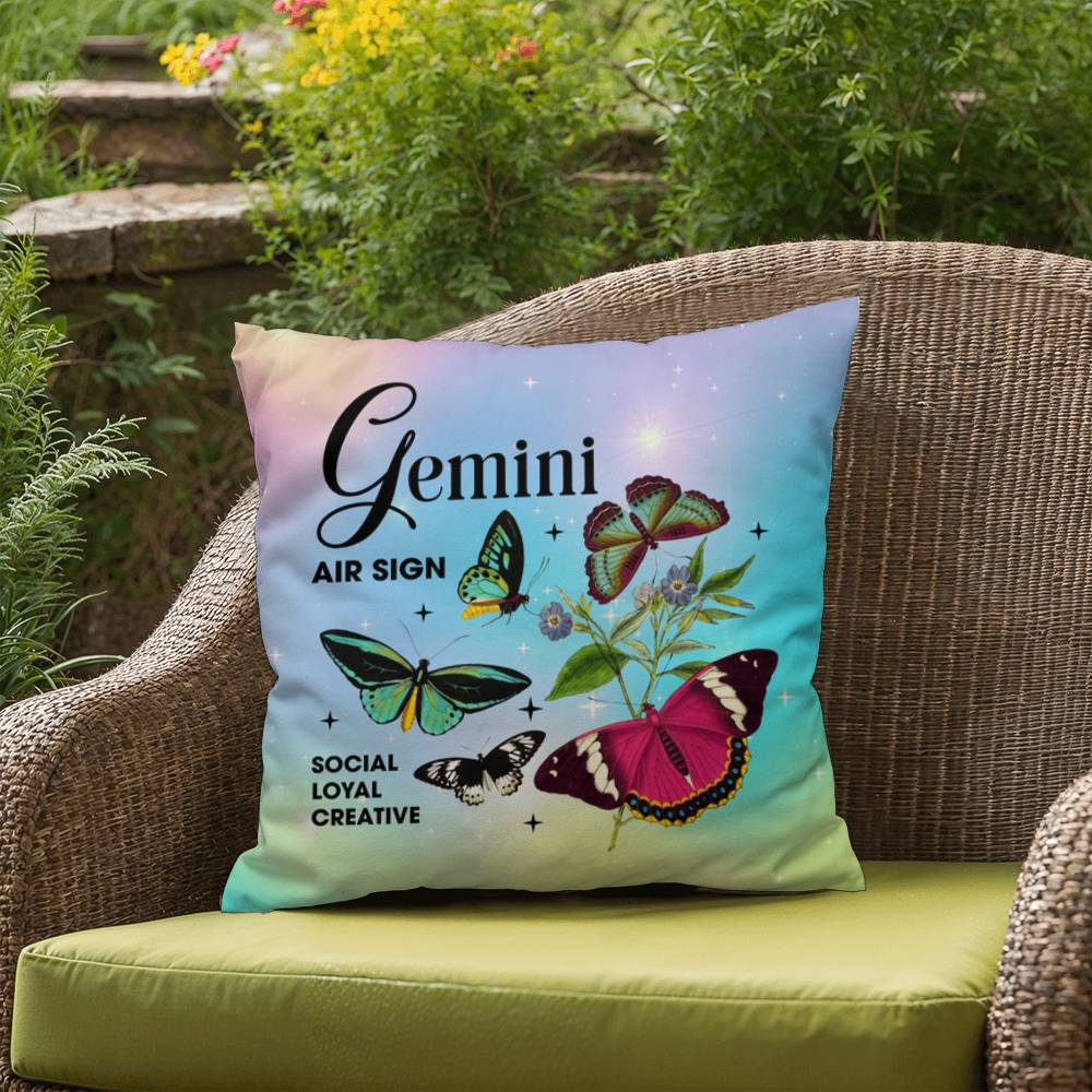 Gemini Butterfly Indoor/Outdoor Pillow - Celestial Zodiac Decor for Indoor & Outdoor Spaces