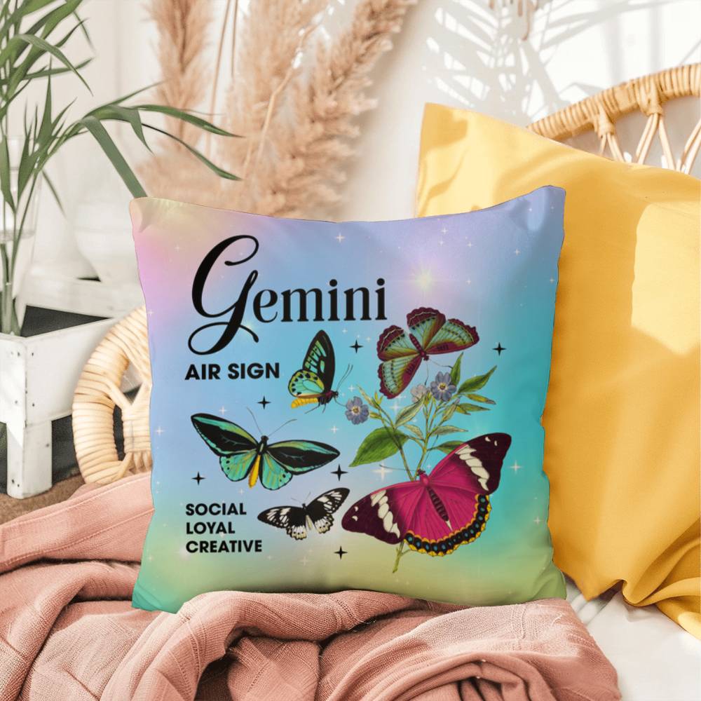 Gemini Butterfly Indoor/Outdoor Pillow - Celestial Zodiac Decor for Indoor & Outdoor Spaces