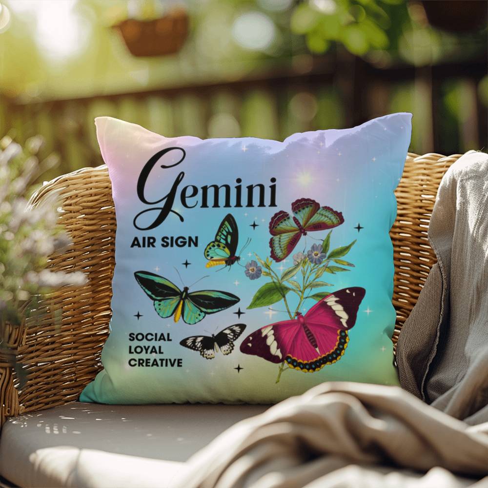 Gemini Butterfly Indoor/Outdoor Pillow - Celestial Zodiac Decor for Indoor & Outdoor Spaces